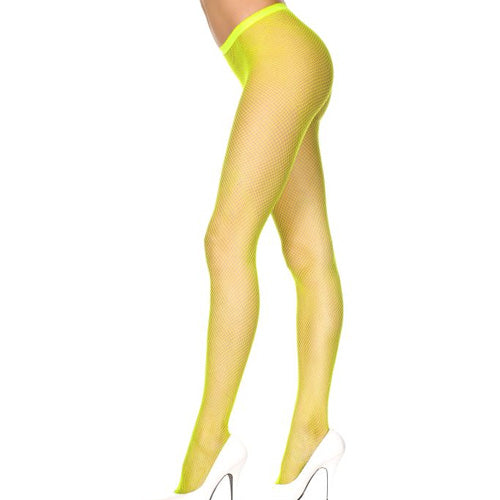 Seamless Fishnet Pantyhose - Neon Yellow - Queen Size