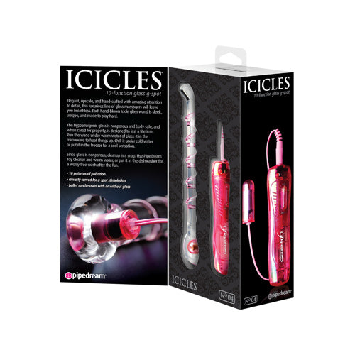 Icicles - No. 4 - Hand Blown 10 Function Glass G-Spot Vibrator - Pink/Clear