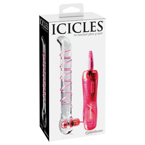 Icicles - No. 4 - Hand Blown 10 Function Glass G-Spot Vibrator - Pink/Clear