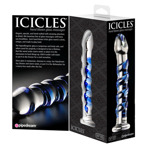 Icicles - No. 5 - Hand Blown Glass Massager - Blue/Clear