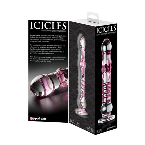 Icicles - No. 6 - Hand Blown Glass Massager - Pink/Clear
