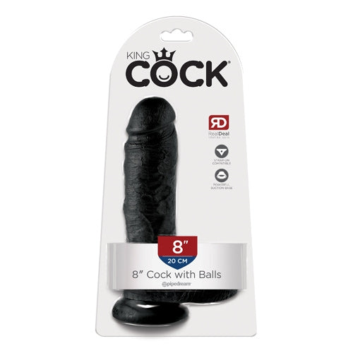 King Cock 8" Cock with Balls - Black