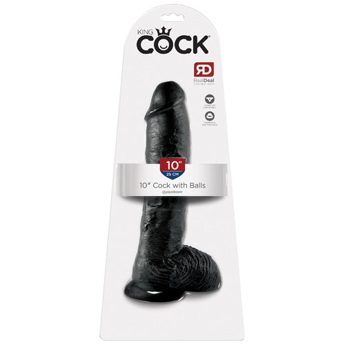 King Cock 10" Cock with Balls - Black