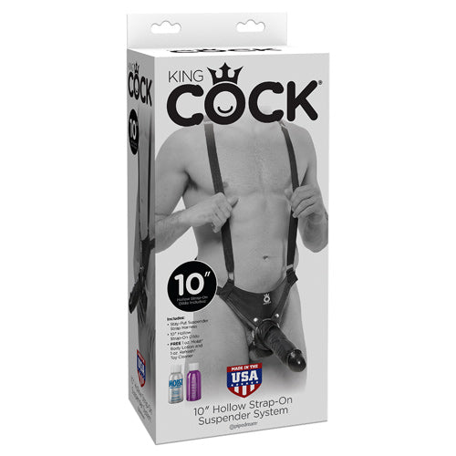 King Cock 10 inch Hollow Strap-On Suspender System - Black