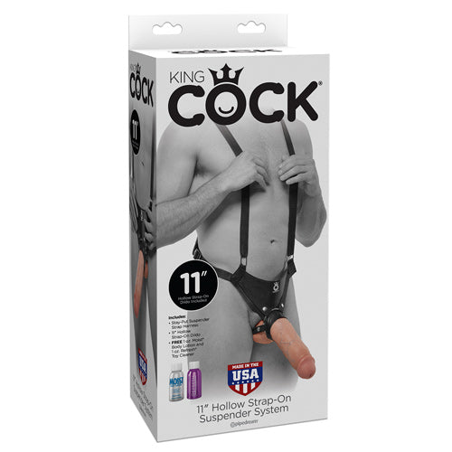 King Cock 11 inch Hollow Strap-On Suspender System - Ivory