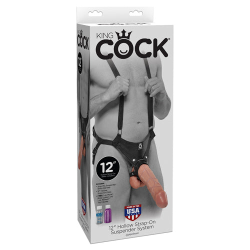 King Cock 12 inch Hollow Strap-On Suspender System - Ivory