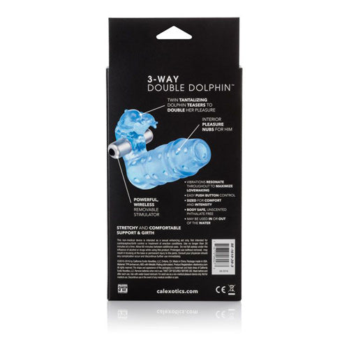 3-Way Double Dolphin - Vibrating Penis Sleeve - Blue