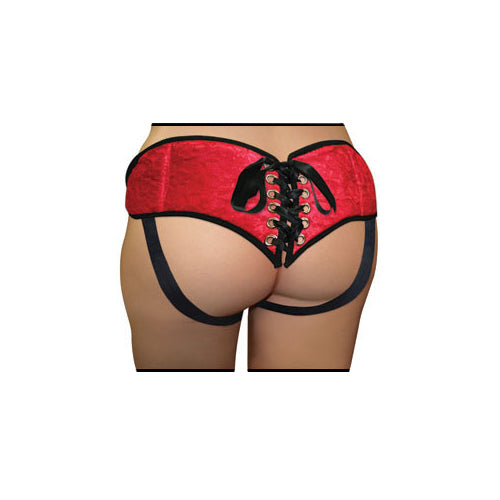 Plus Size Red Lace with Satin Corsette Strap-On