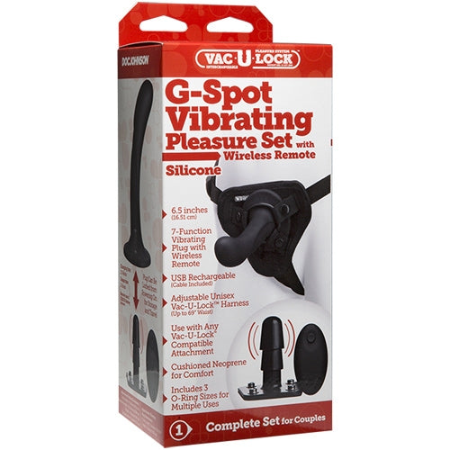 G-spot Silicone Strap-on Set with Wireless 7 Function Vibrating Vac-U-Lock Plug - Black