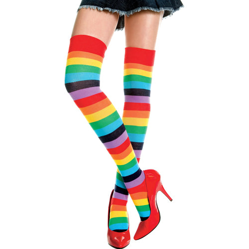 Acrylic Rainbow Striped Thigh High - Rainbow 