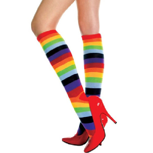 Acrylic Rainbow Color Knee Socks - Rainbow - O/S