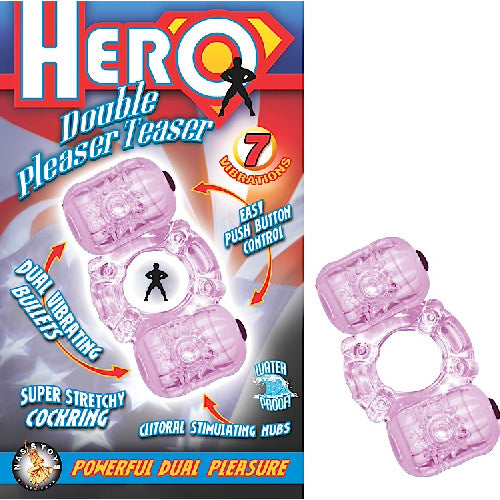 Hero Double Pleasure Teaser 7 Function Dual Vibrating Cock Ring - Purple