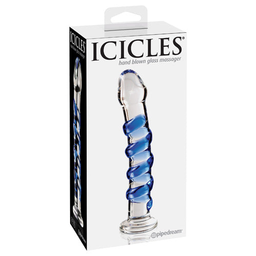 Icicles - No. 5 - Hand Blown Glass Massager - Blue/Clear