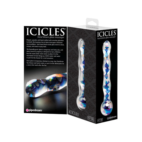 Icicles - No. 8 - Hand Blown Glass Massager - Blue/Clear