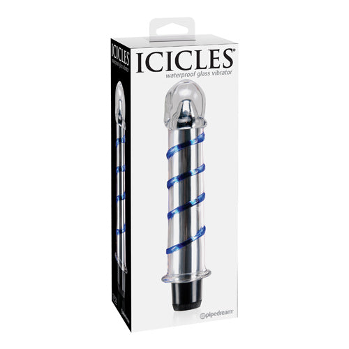 Icicles - No. 20 - Hand Blown Waterproof Glass Vibrator - Blue/Clear