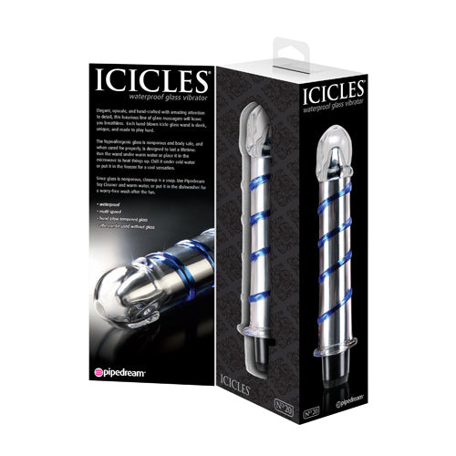 Icicles - No. 20 - Hand Blown Waterproof Glass Vibrator - Blue/Clear