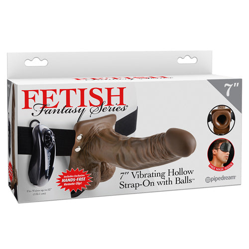 Fetish Fantasy Series - 7 Inch Vibrating Hollow Strap-On with Balls - Brown