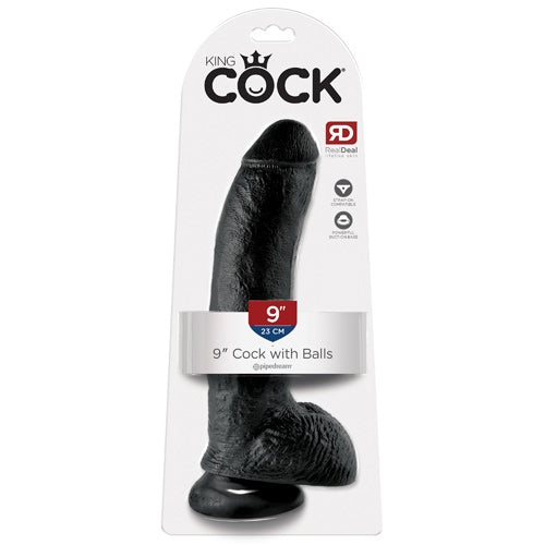 King Cock 9" Cock with Balls - Black