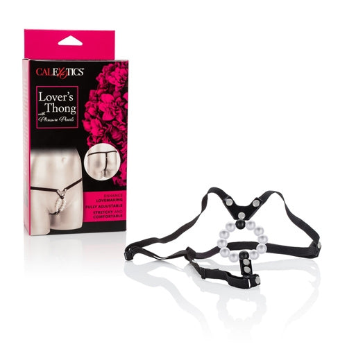 Lover's Thong with Pleasure Pearls - Black
