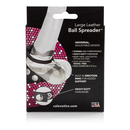Ball Spreader - Large - Leather & Rubber Cock Ring - Black