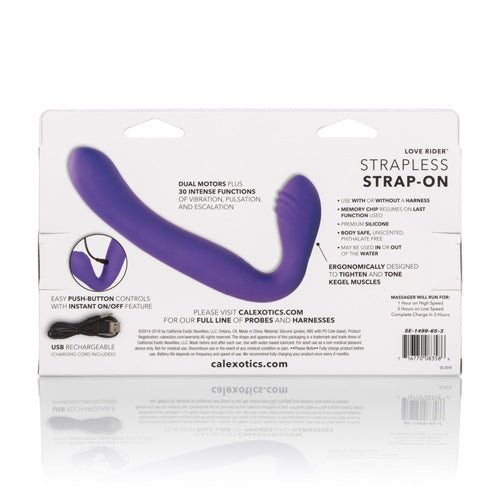 USB Rechargeable Silicone Love Rider Strapless Strap-On - Purple
