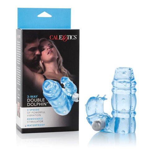 3-Way Double Dolphin - Vibrating Penis Sleeve - Blue