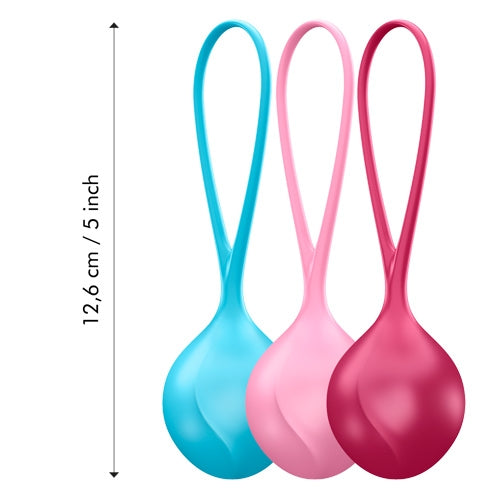 Satisfyer Weighted Silicone Single Ball Set - Blue Red Pink