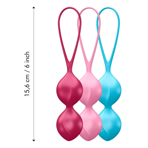 Satisfyer Weighted Silicone Double Ball Set - Blue Red Pink